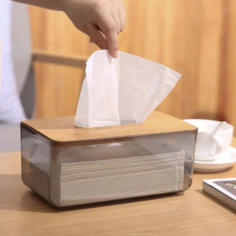 Wooden Cover Tissue Box – Bamboo & Plastic Holder🌿🌿